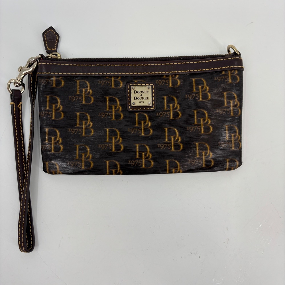 Dooney & Bourke Wristlet Women Small Brown Monogram Logo Coated Canvas Clutch